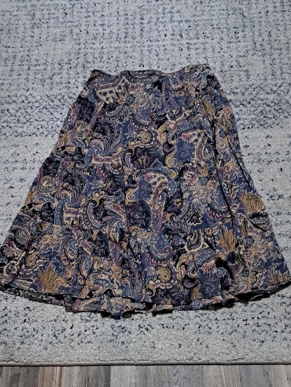 Chaps Paisley A-Line Skirt in Navy, Gold and Pink